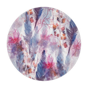 Boho Twigs and Feathers: Modernes Kunstwerk Schneidebrett