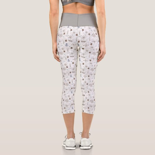 Boho Twigs & Pinecone Weihnachtsausweis986 Capri Leggings (Rückseite)