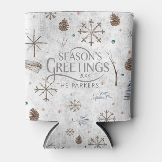 Boho Twigs & Pinecone Weihnachtsausweis986 Dosenkühler (Vorderseite)