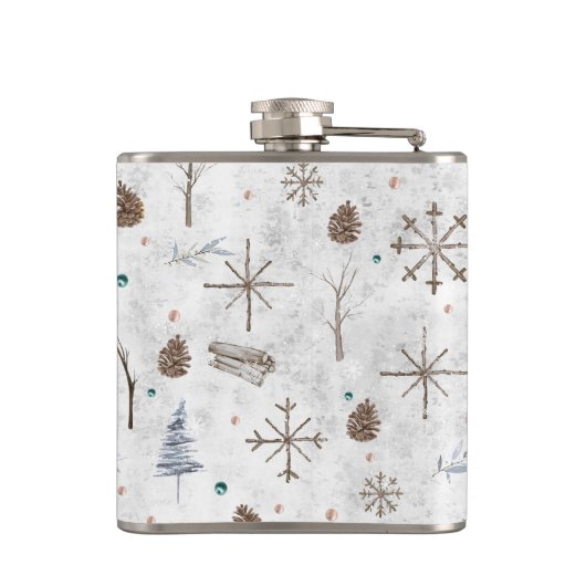 Boho Twigs & Pinecone Weihnachtsausweis986 Flachmann (Rückseite)