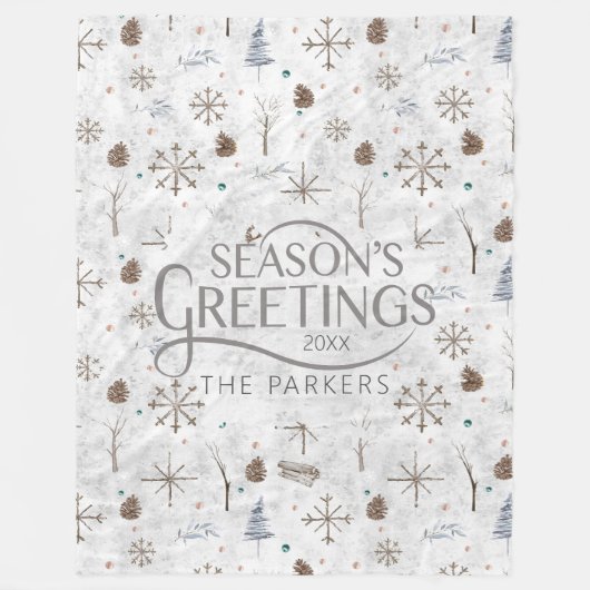 Boho Twigs & Pinecone Weihnachtsausweis986 Fleecedecke (Vorderseite)