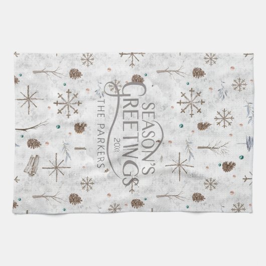 Boho Twigs & Pinecone Weihnachtsausweis986 Geschirrtuch (Horizontal)