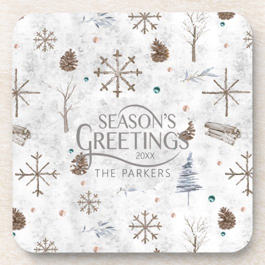 Boho Twigs & Pinecone Weihnachtsausweis986 Getränkeuntersetzer (Vorderseite)