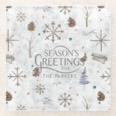 Boho Twigs & Pinecone Weihnachtsausweis986 Glasuntersetzer (Vorderseite)