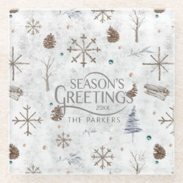 Boho Twigs & Pinecone Weihnachtsausweis986 Glasuntersetzer