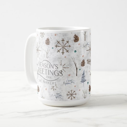 Boho Twigs & Pinecone Weihnachtsausweis986 Kaffeetasse (Vorderseite Links)