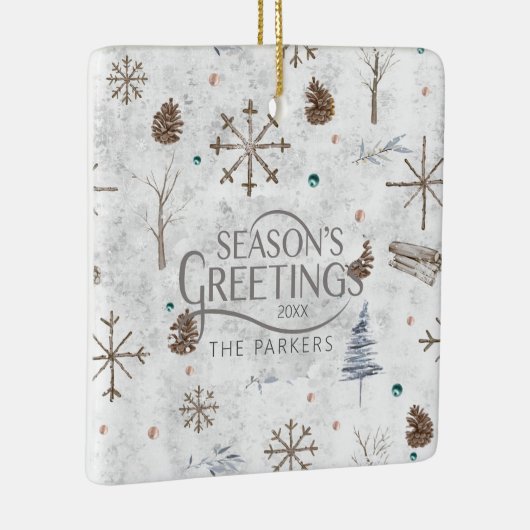 Boho Twigs & Pinecone Weihnachtsausweis986 Keramikornament (Rechts)