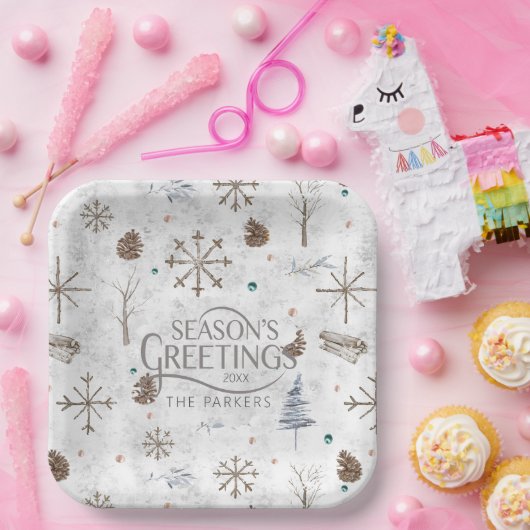 Boho Twigs & Pinecone Weihnachtsausweis986 Pappteller (Party)