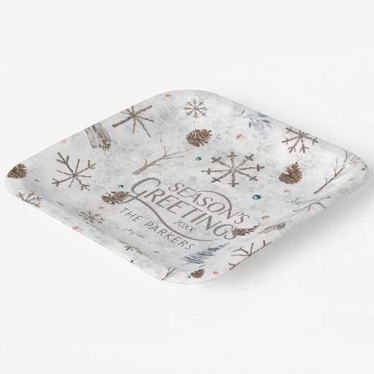 Boho Twigs & Pinecone Weihnachtsausweis986 Pappteller (Gewinkelt)