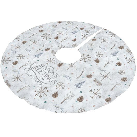 Boho Twigs & Pinecone Weihnachtsausweis986 Polyester Weihnachtsbaumdecke (Schrägansicht)