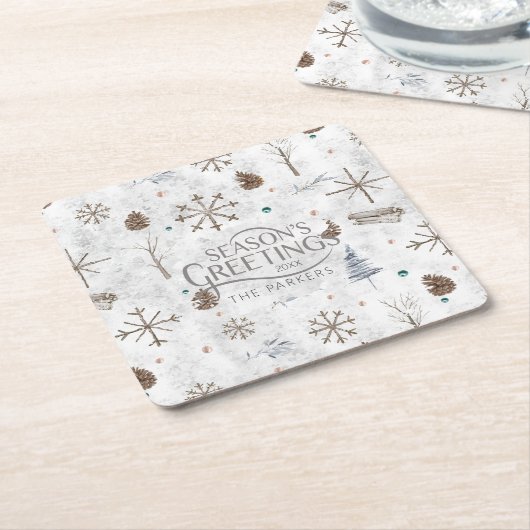 Boho Twigs & Pinecone Weihnachtsausweis986 Rechteckiger Pappuntersetzer (angewinkelt)