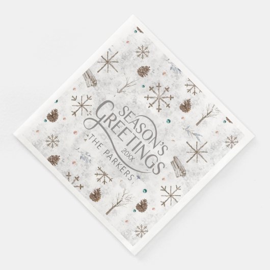 Boho Twigs & Pinecone Weihnachtsausweis986 Serviette (Ecke)