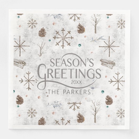 Boho Twigs & Pinecone Weihnachtsausweis986 Serviette (Vorderseite)