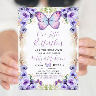 Boho Twin Lila Butterfly Erster Geburtstag Einladung