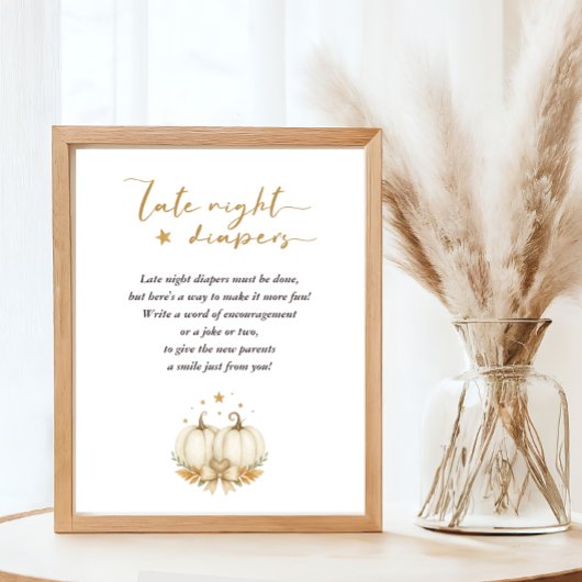 Boho Twin Pumpkins Baby Shower Late Night Diapers Poster