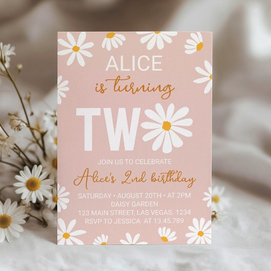 Boho Two Groovy Daisy 2. Geburtstagseinladung Einladung