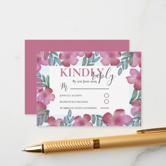 Boho UAWG Blush Pink Floral Wasserfarbe Hochzeit Begleitkarte (Vorderseite/Rückseite Beispiel)