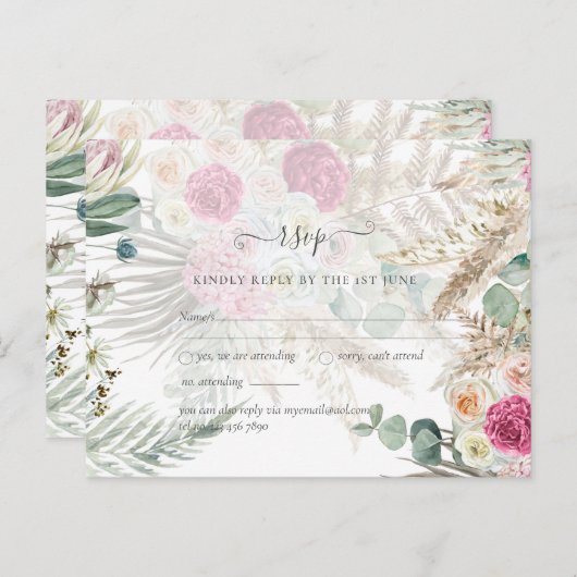 BOHO UAWG Pink Pampas Grass Wedding Postkarte (Vorne/Hinten)