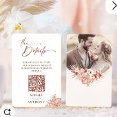 Boho Umber Floral QR Code Wedding Details Card Begleitkarte