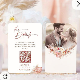 Boho Umber Floral QR Code Wedding Details Card Begleitkarte