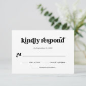 Boho und Retro Black und White RSVP Karte (Stehend Vorderseite)