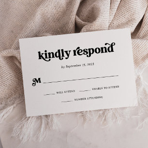 Boho und Retro Black und White RSVP Karte