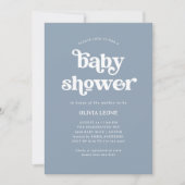 Boho und Retro Dusty Blue | Babydusche Einladung (Vorderseite)
