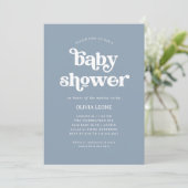 Boho und Retro Dusty Blue | Babydusche Einladung (Stehend Vorderseite)