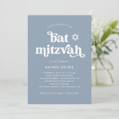Boho und Retro Dusty Blue | Bat Mitzvah Einladung (Stehend Vorderseite)