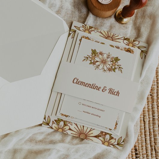 Boho und Retro-Neutrale Hochzeit Einladungsbanderole