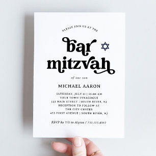 Boho und Retro Schwarz und Weiß   Bar Mitzvah Einladung