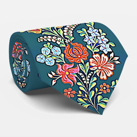 Boho Ungarisch Floral Pattern Neck Tie Krawatte (Gerollt)