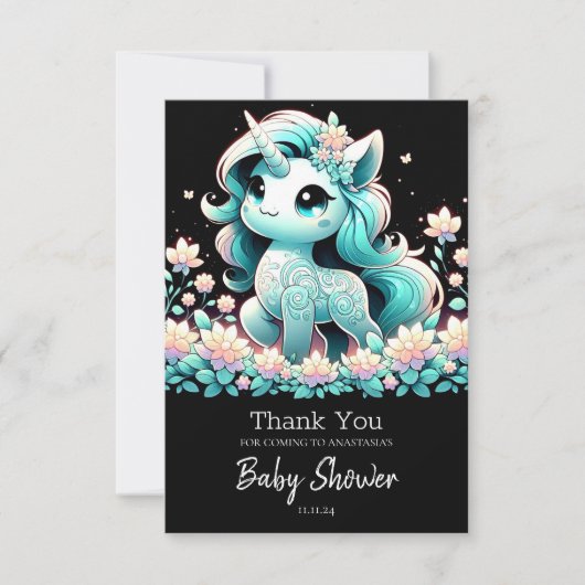 Boho Unicorn Babydusche Dankeskarte (Vorderseite)