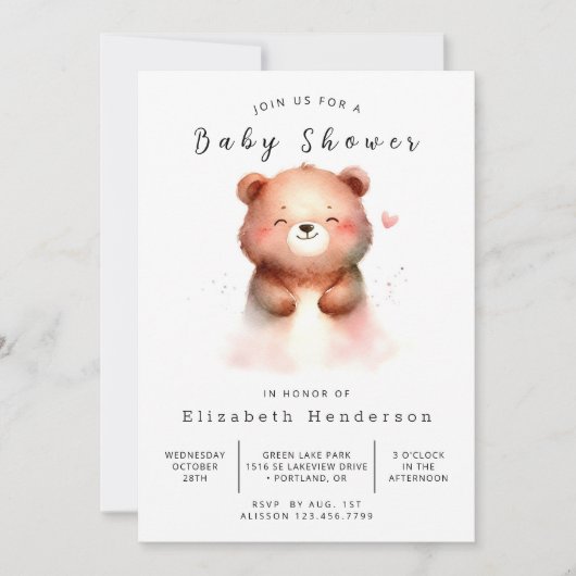 Boho Unique Bear Baby Dusche Einladung (Vorderseite)