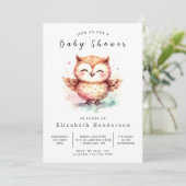 Boho Unique Owl Babydusche Einladung (Stehend Vorderseite)