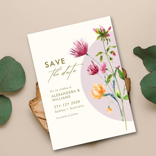 Boho Unique Spring Wildblume Save the Date Einladung