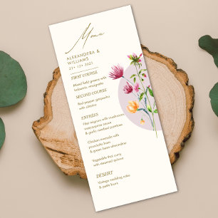 Boho Unique Spring Wildblume Whimsical Wedding Menükarte