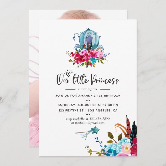 Boho unsere kleine Prinzessin jedes Alter Geburtst Einladung (Vorne/Hinten)