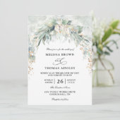 Boho üppige Grün Budget QR-Code-Hochzeit Einladung (Stehend Vorderseite)
