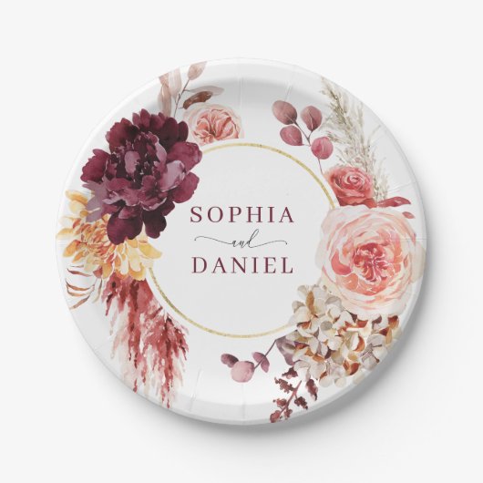 Boho-Üppiges Pampasgras-Papierteller Pappteller (Vorderseite)