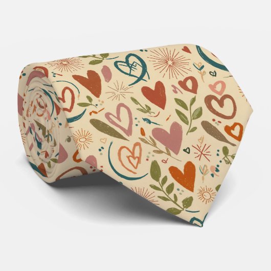 Boho-Valentinsherzen Nahtloses Muster Erdig Liebe Krawatte (Gerollt)