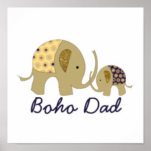Boho Vater, Goldener Elefant Poster