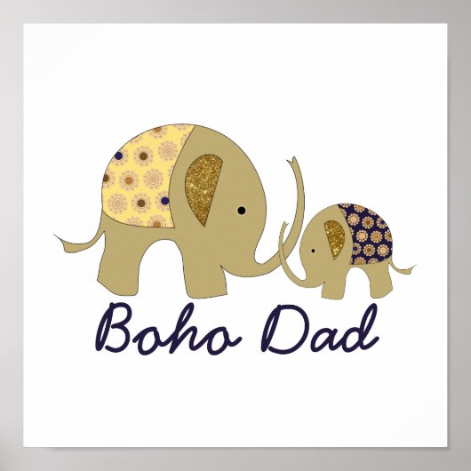 Boho Vater, Goldener Elefant Poster (Vorne)