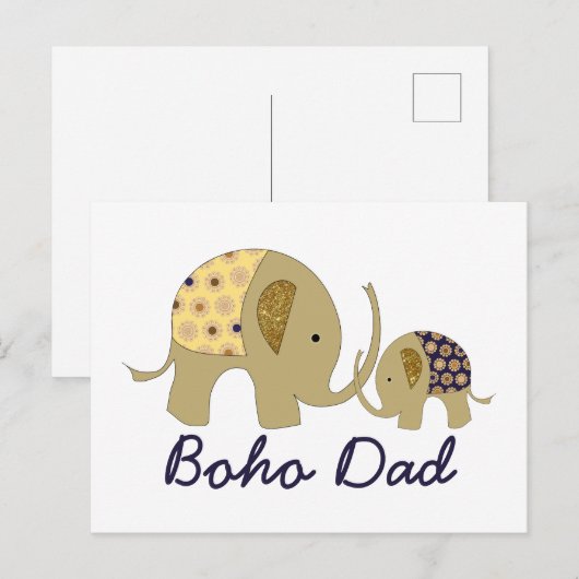 Boho Vater, Goldener Elefant Postkarte (Vorne/Hinten)