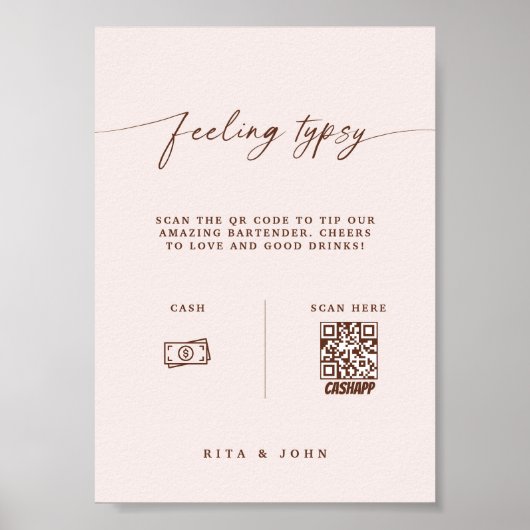 Boho Venmo Tipp Ihr Barkeeper Hochzeitszeichen Poster (Vorne)