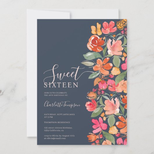 Boho verbrannte orange Erden Ton Blumenchic süß 16 Einladung (Vorderseite)