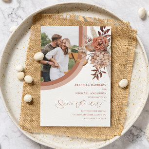 Boho verbranntes Orange Blumen- & Pampasgras Hochz Save The Date