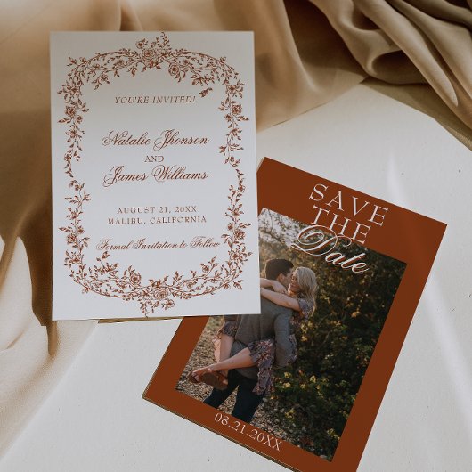 Boho verbranntes orangefarbenes florales botanisch save the date