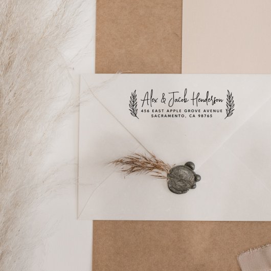 Boho Verlasse moderne Script Wedding Rücksendeadre Gummistempel