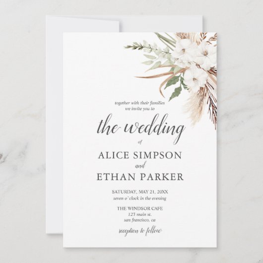 Boho Verlasse Pampa Grass Wedding Einladung (Vorderseite)